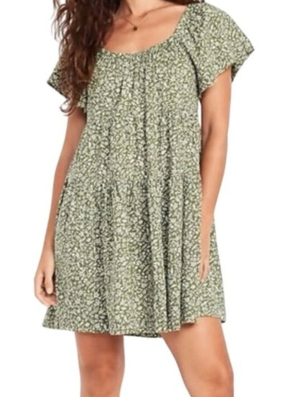 NWT Old Navy Green Floral Tiered Mini Swing Dress Size 2X Cottagecore